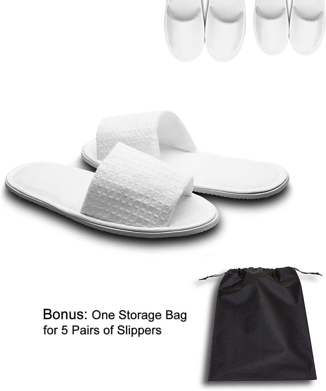 10 Sets of White Waffle-Style Open Toe Spa Slippers - Suitable for Both Men and Women in Two Sizes, Ideal for Spa Use, Party Attendees, Hotels, and Travel