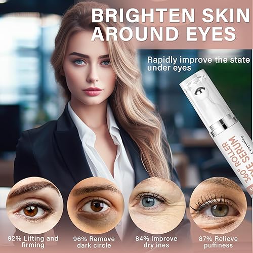 Miniatura 3 de Crema de ojos con 5% de cafeína, crema debajo de los ojos para ojeras e hinchazón, suero de ojos con cafeína con rodillo de 360 que hidrata la zona