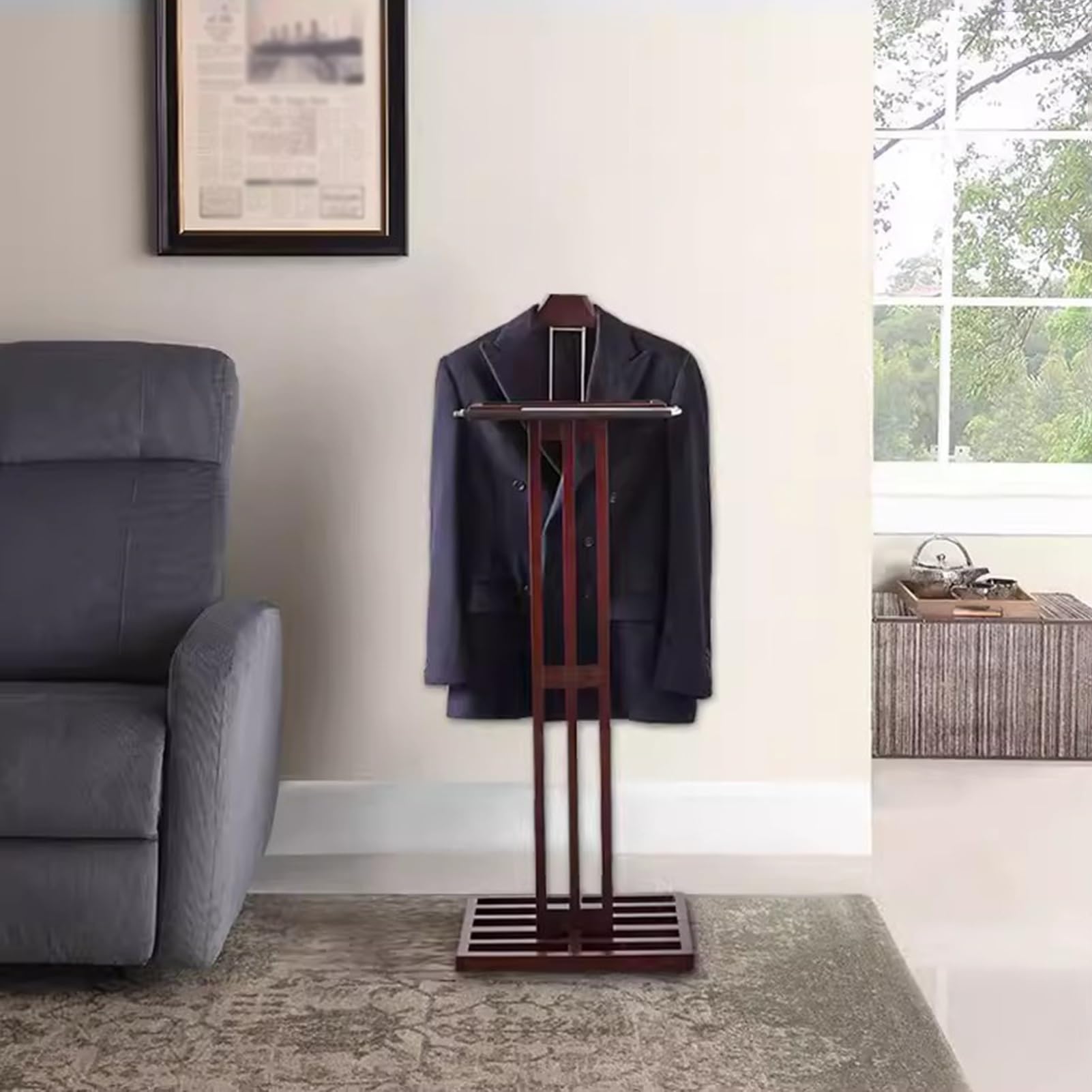 Servomuto Autoportante Con Vassoio In Legno Per Abiti In Legno Per Camera Da Letto, Ingresso, Soggiorno, Ufficio Dell'hotel