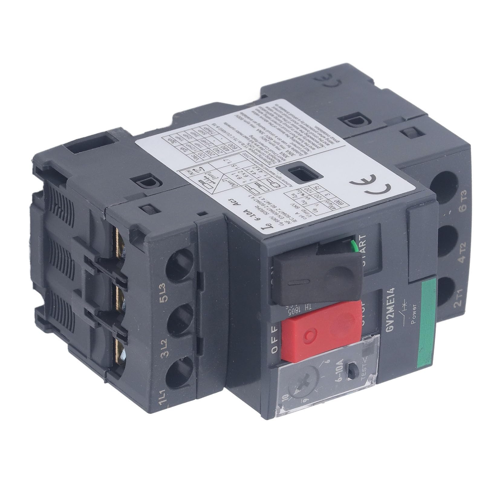 Disjoncteur de Moteur Bouton de Commande Interrupteur de Protection du Moteur Disjoncteur Magnétique Thermique avec Montage sur Rail pour Applications de Moteur (GV2-ME14 6-10A)
