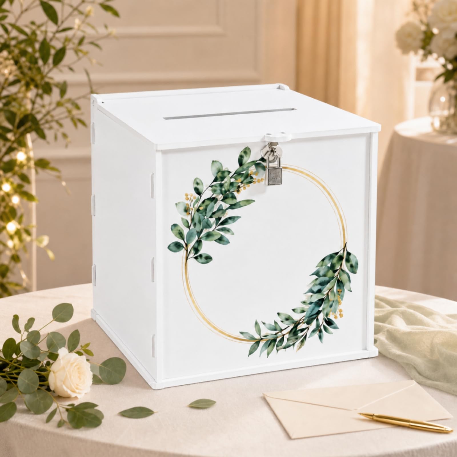 Boîte Mariage En PVC Serrure à Monter -même Urne Réception Cronne Feuilles Polyvalent pr Cérémonies Fêtes
