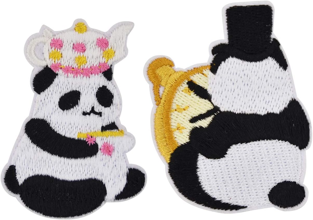 ワッペン アイロン刺繍 Muncvy アップリケ Diy服 パンダ モチーフ カワイイ 装飾 男の子 女の子 浴衣 保育園 2枚セット 手帳 パッチ 衣類 超大特価 飾り 幼稚園 手袋 補修