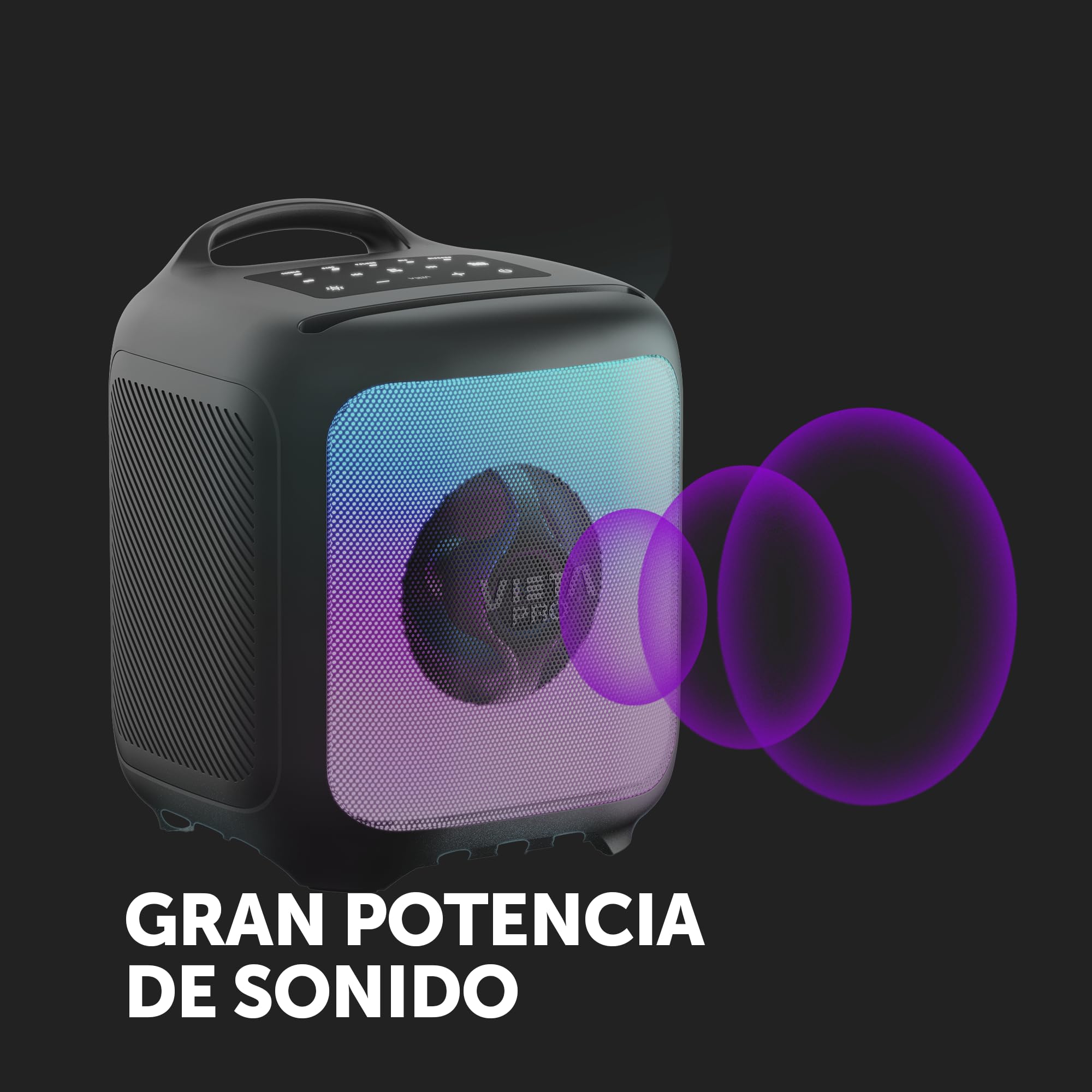 Vieta Pro Party 55 Enceinte Bluetooth 5.3 puissante 100 W avec lumières LED RVB, batterie 9H, TWS, USB, microSD, karaoké avec microphone et télécommande, double entrée microphone, portable pour fêtes