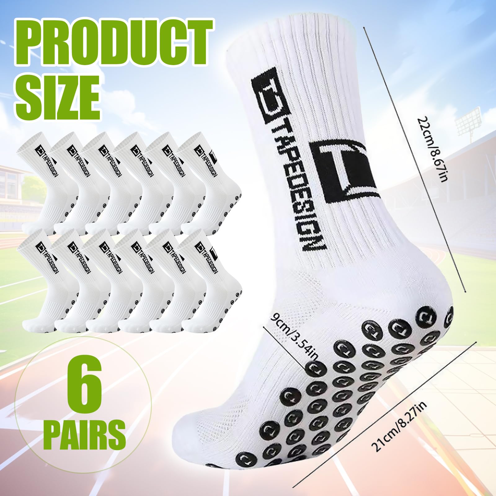 6 Pares Calcetines de Fútbol, Calcetines Antideslizantes Futbol 39-46, Medias Futbol Hombre, Absorben el Sudor y Transpirables, para Hombre y Mujer