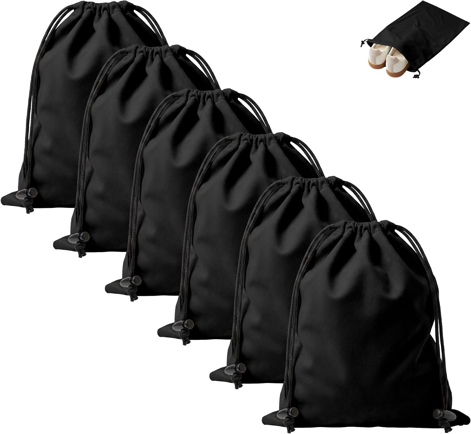 Upgraded Shoe Bags for Travel, 6 Pack Soft Flannel Drawstring Bags | Large 17.7 x 13.8 in | Fits One Pair up to Men's US Size 13 | Washable & Reusable | for Luggage, Gym and Closet