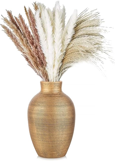 Sziqiqi Decorative Vases for Living Room - Gold Ceramic Vase Small Unusual Vases Handmade Vintage Bud Vases for Flowers for Dinning Room Bedroom Table Centerpiece Decoration