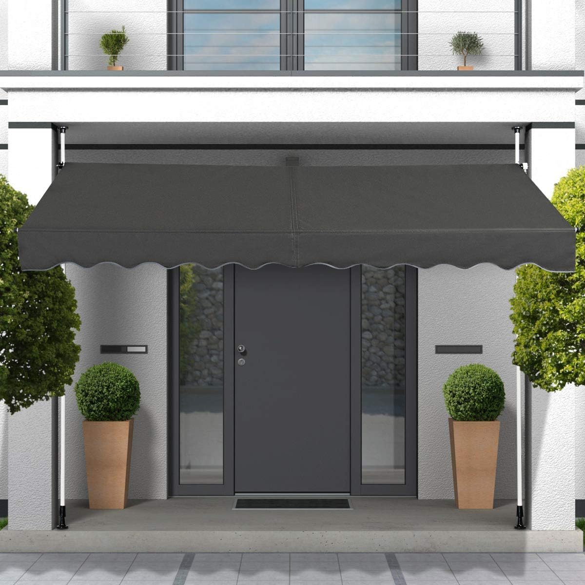RELAX4LIFE Store Banne Manuel sans Perçage, Auvent Balcon Rétractable avec Manivelle, Tissu Oxford Anti-UV Imperméable, Hauteur Réglable 2-3 M, Store Banne pour Porte Fenêtre (Gris, 400 X 125 cm)