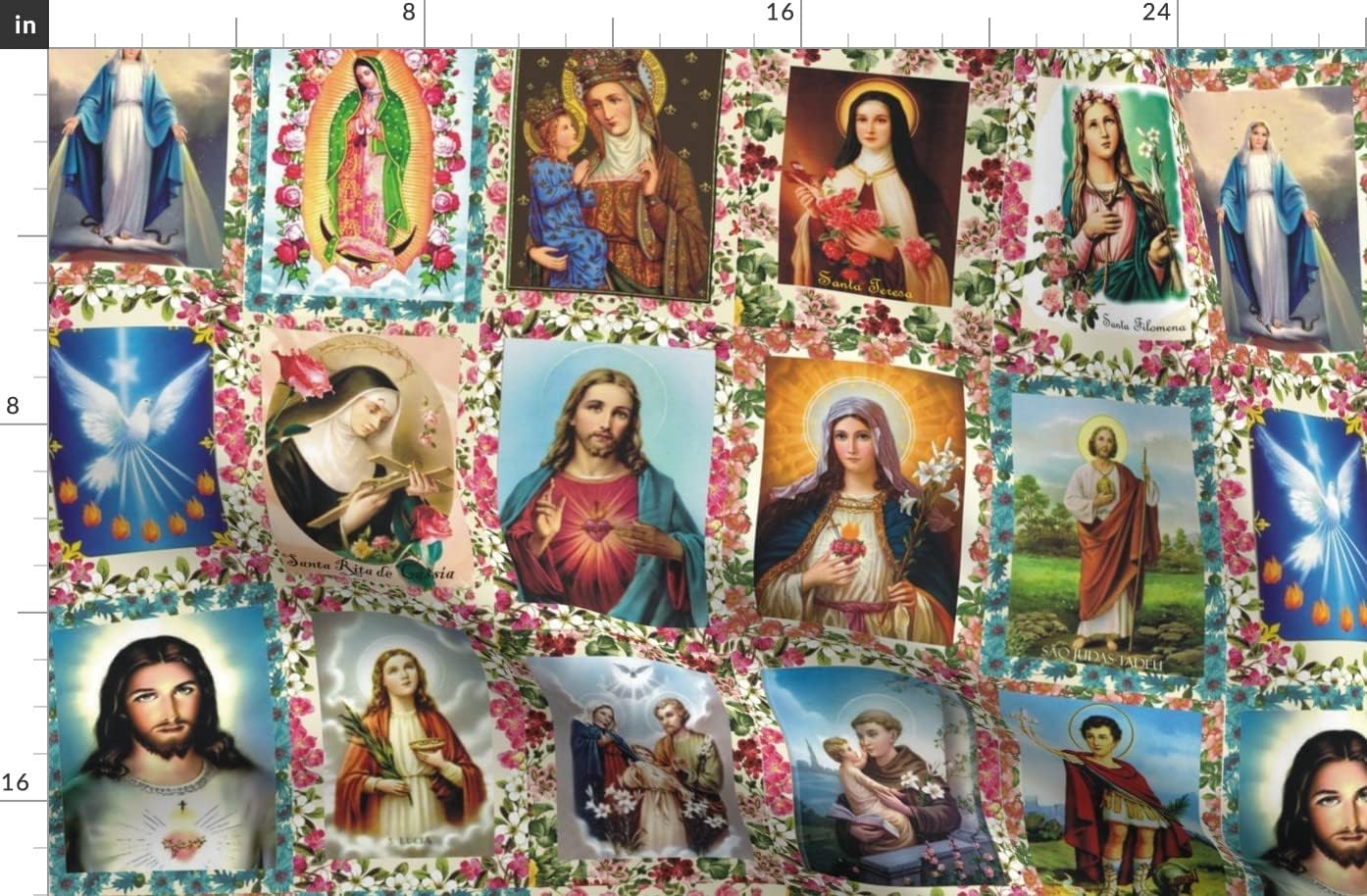 Spoonflower Fabric - Catholic Saints Religious Catholic Saints Collage Jesus Mary Printed on Denim Fabric by The Yard - Bottomweight Apparel Home Decor Upholstery