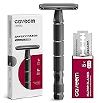 CAVEEM Double-Edge Safety Razor, Single-Blade Razors with 5 Stainless Steel Razor Blades for Men and Women, Reusable Metal Razor - Gun Metal Black