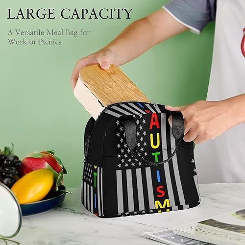 Miniatura 8 de Lonchera con diseño de bandera de Estados Unidos para mujeres y hombres, bolsa de almuerzo aislada, reutilizable, bolsa de almuerzo