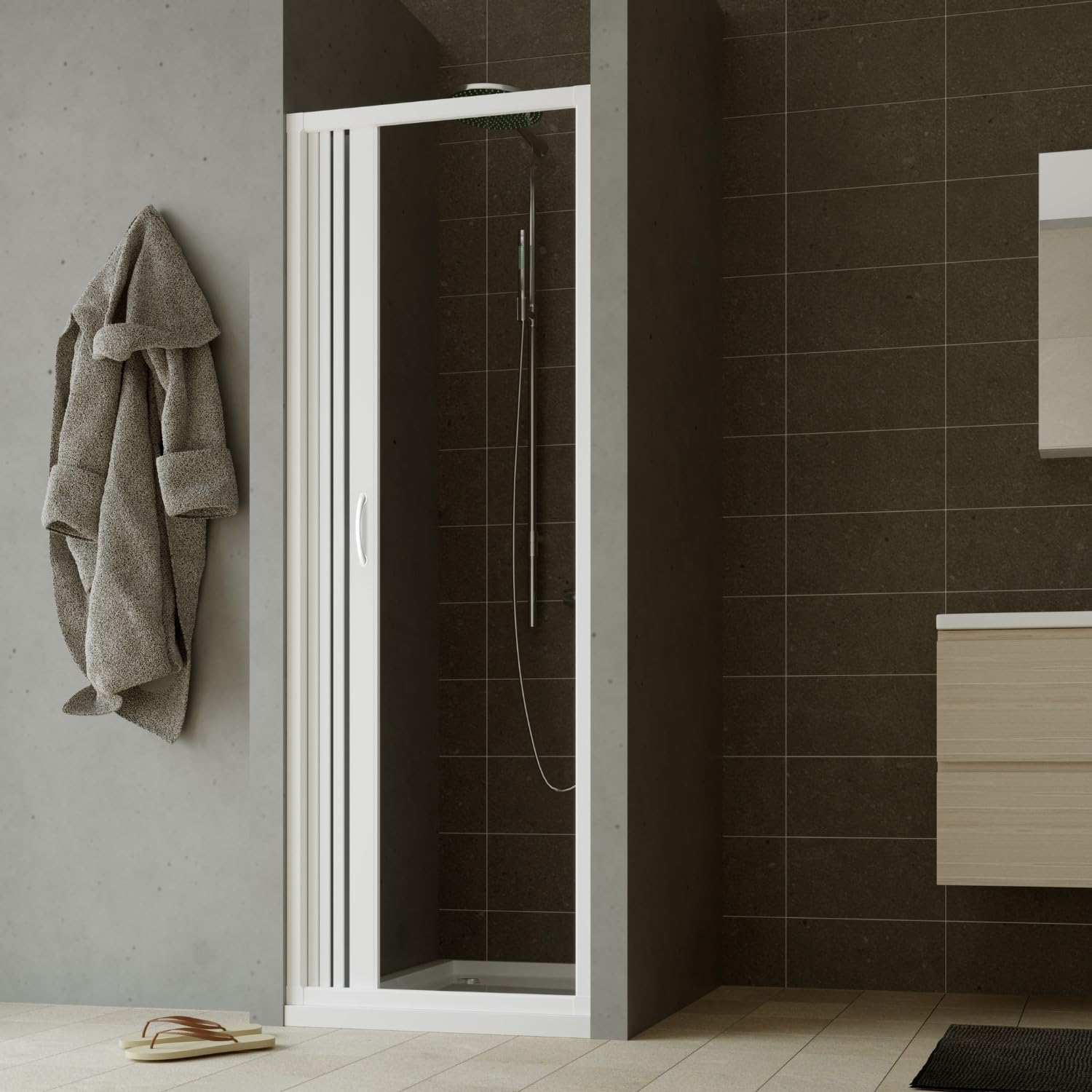 Porta doccia a soffietto in PVC 110 cm H 185 mod. Giglio con apertura laterale
