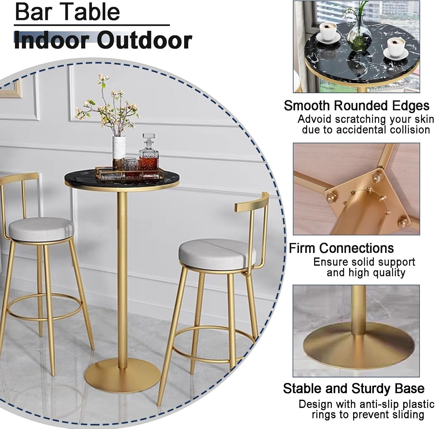 Outdoor Bar Height Table,Patio Dining Pub Table Tall Top Coffee Table,Living Room End/Side Table Cocktail Counter Drink Table,Small Accent Table Nightstand (One Color Height 95cm)