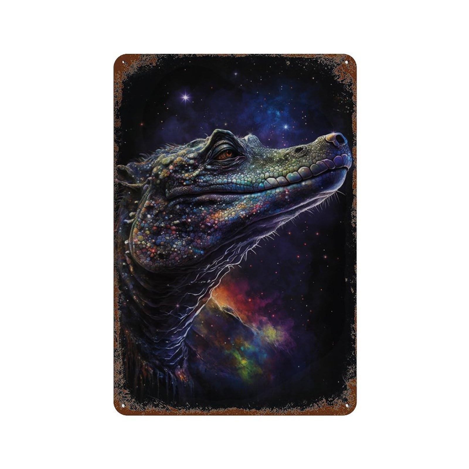 Galactic Crocodile Art Print-4 Retro Metal Sign 11.8"x7.9", Ideal for Basement, Hobby Room And Garage Decor