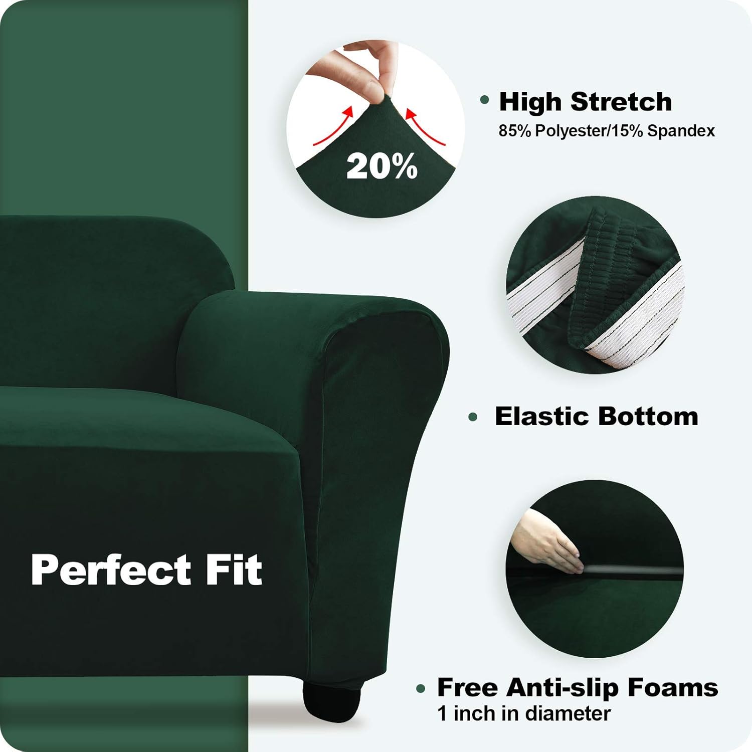 Argstar 1 Piece Armchair Slipcover Velvet, Chair Covers for Living Room Velvet, Armchairs Cover Velvet,Arm Chair Cover for Living Room, Stylish Slipcovers for Arm Chairs, Dark Green : Home & Kitchen