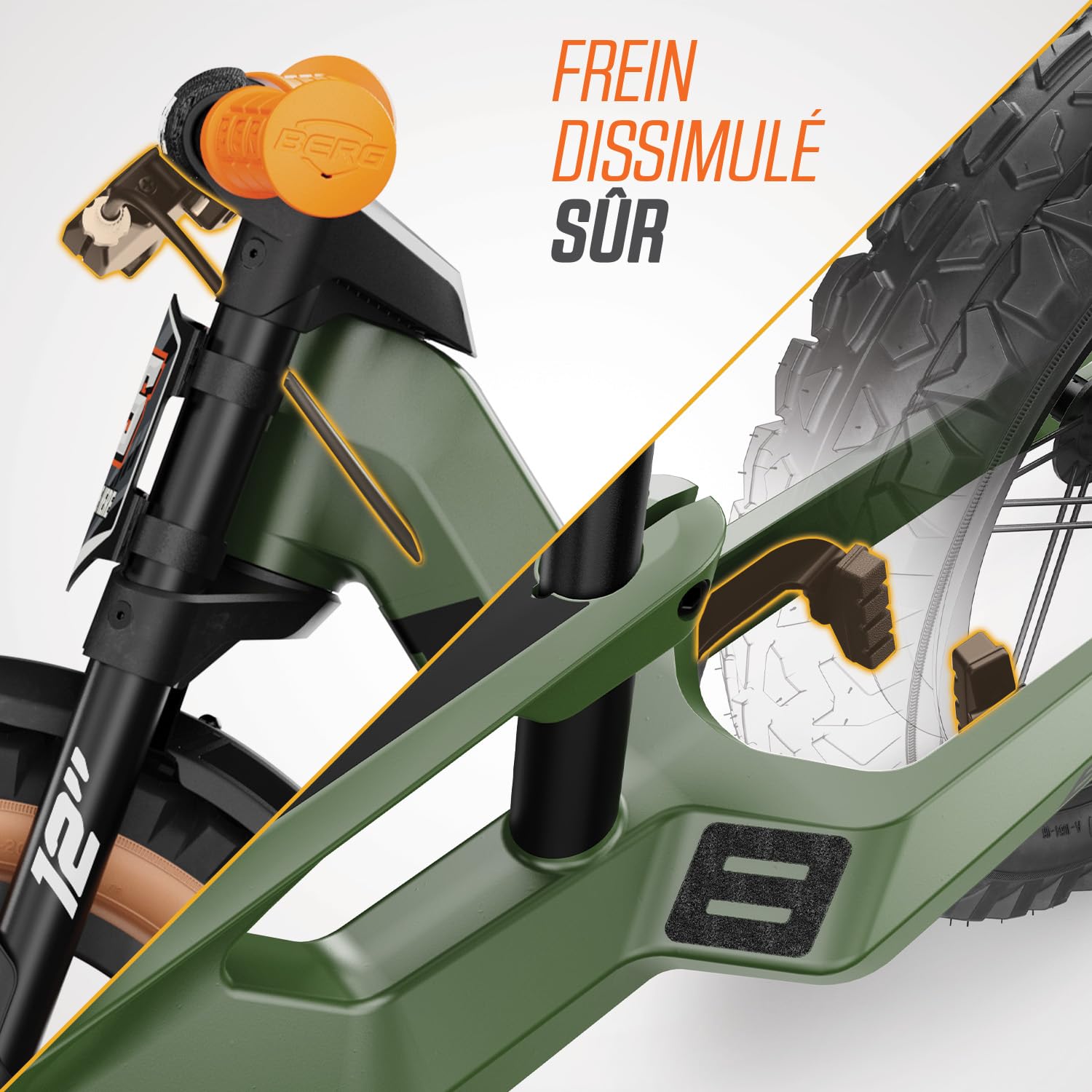 Berg Biky Cross Vélo sans pédales pour Enfants à partir de 2 Ans, Roues 30,5 cm, Frein à Main, Design sûr et léger, réglable pour la Croissance