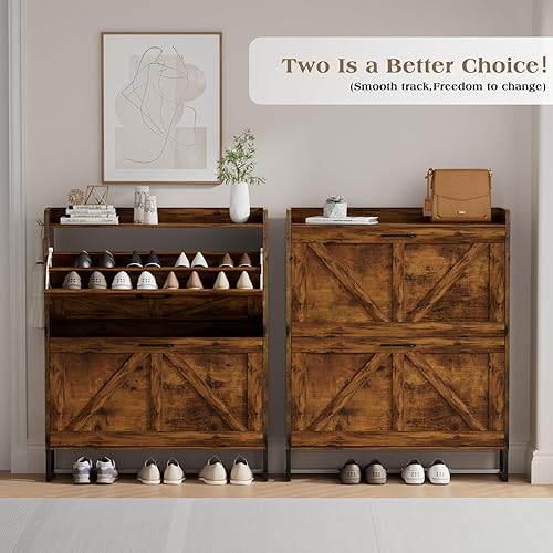 Miniatura 7 de Armario de almacenamiento para zapatos para entrada, armario estrecho para zapatos con 2 cajones abatibles, organizador de almacenamiento oculto