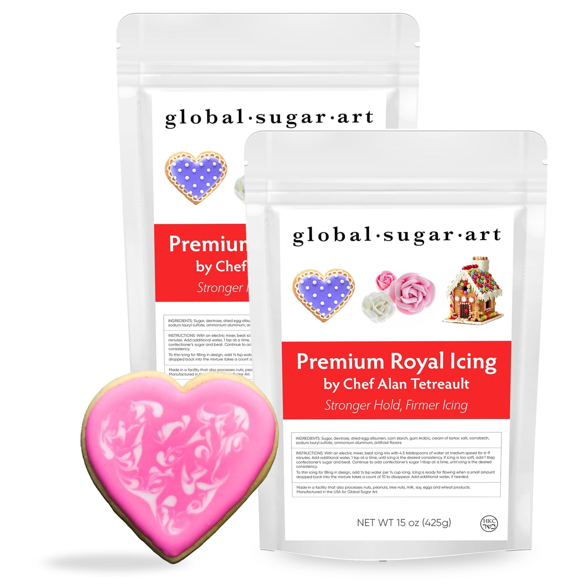 Global Sugar Art Premium Royal Icing Mix, Kosher Frosting for Cookie Decorating, Made in USA, Just add Water (15 Ounces, 2 Pack)