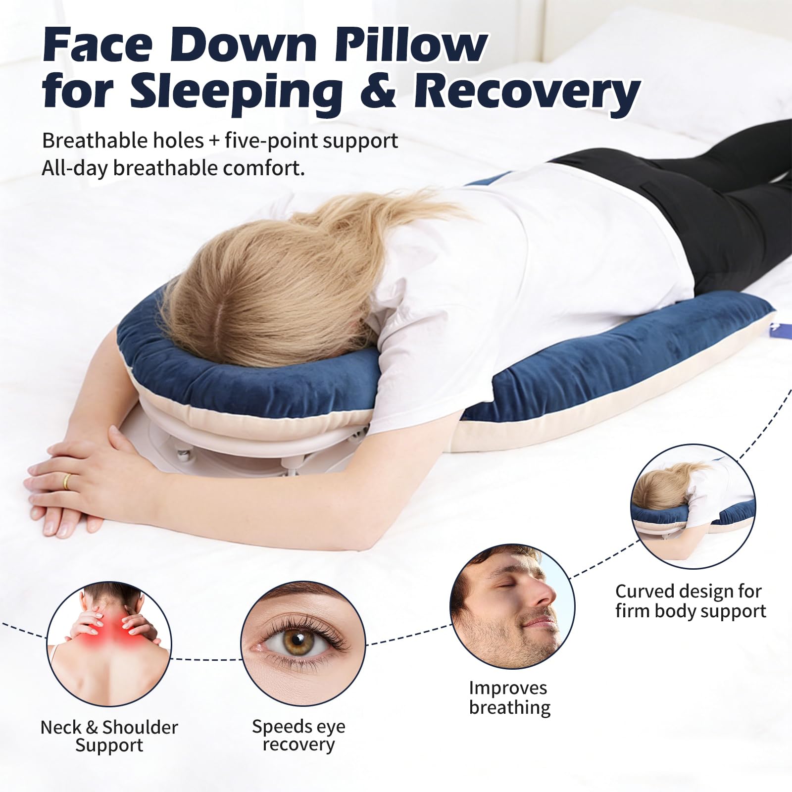 Almohada de masaje de espuma viscoelástica ergonómica para dormir y dormir boca abajo, recuperación de vitrectomía quirúrgica, agradable para la piel, masaje reposacabezas