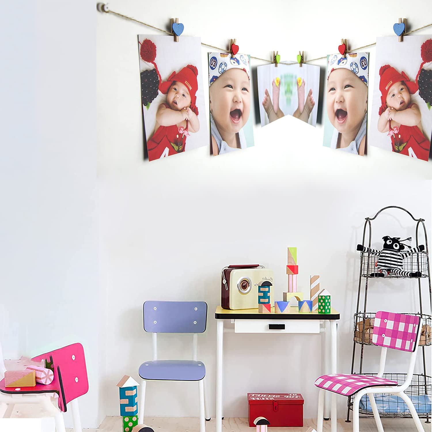 50 Mollette In Legno A Forma Di Cuore - Con Spago Da 30m - Per Foto, Decorazioni E Fai Da Te - Foto 3