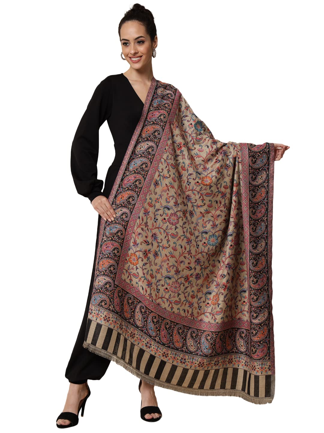 pashtush Womens Ethnic Shawl, Faux Pashmina, Soft And Warm, Beige-picture-10