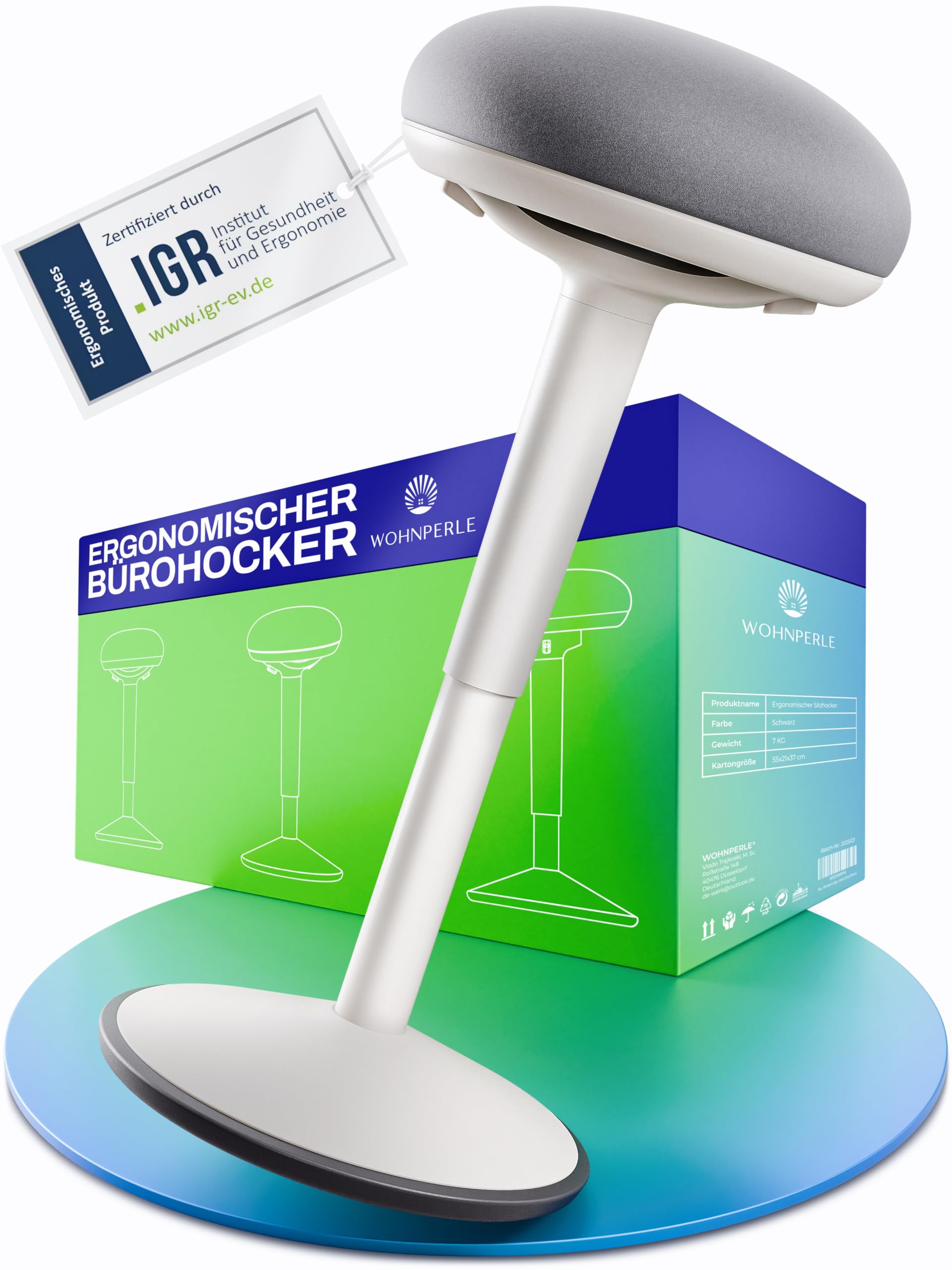 Taburete de oficina Ergonómico [Certificado] Taburete 2 en 1 y taburete de pie taburete ergonómico ajustable en altura blanco para oficina y escritorio - Taburete ondulado + silla de péndulo