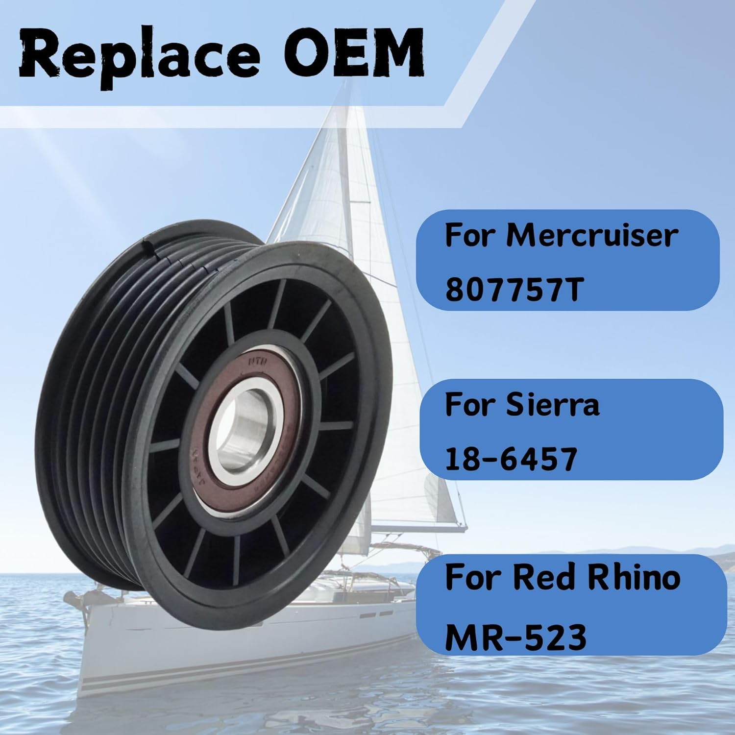 Boat Marine 807757T Idler Pulley Assembly for Mercruiser 4.3 5.0 5.7 6.2 7.4 8.2 L Stern Drive Replace 18-6457
