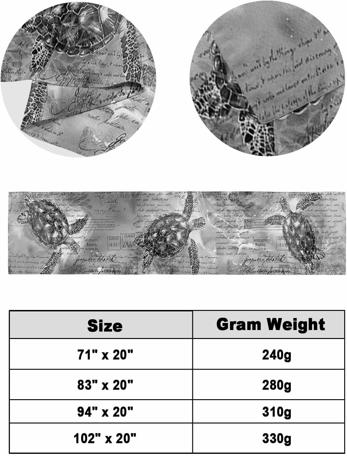 Grey Turtle Bed Runner Scarf Bedding Accessory For Queen Size Bed,Soft Bed Scarves And Runners Stainproof Bedroom Decor For Hotel Wedding Room,Old World Historical Summer Ocean Sea Animal 94"x20"