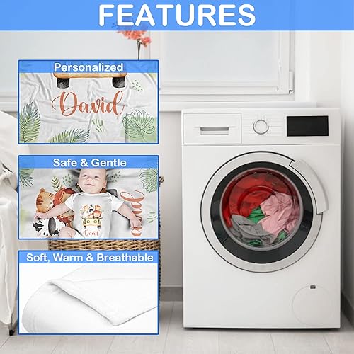 Miniatura 4 de ZouZou Mantas de bebé personalizadas con nombre, mantas de bebé personalizadas para niños, manta de bebé safari, el mejor regalo para bebé, recién
