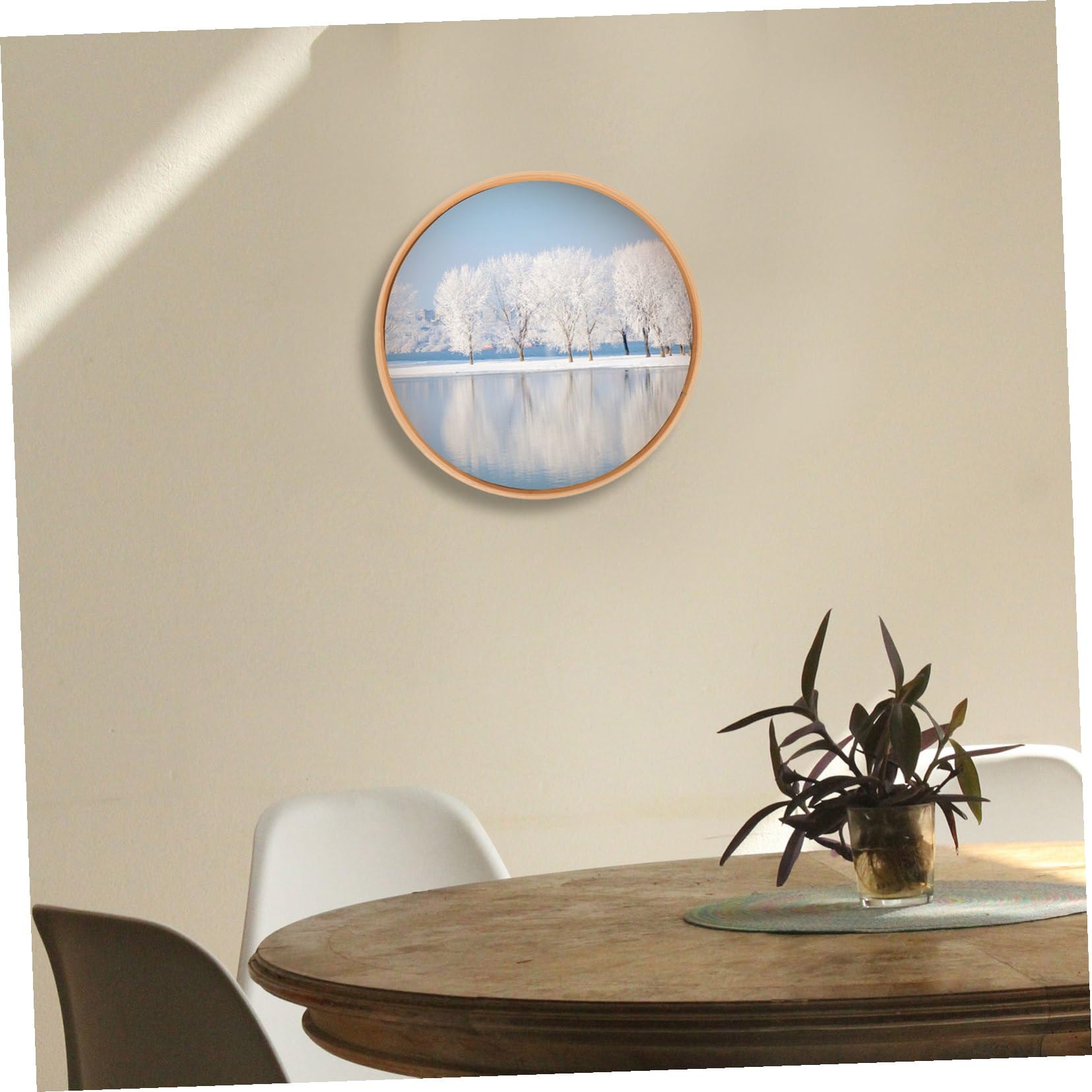 Cornice Decorativa Tonda in Legno Supporto da Tavolo, Portafoto per Esposizione di Foto e Dipinti, Design Semplice per Arredamento Casa e Visualizzazione Creativa 35cm