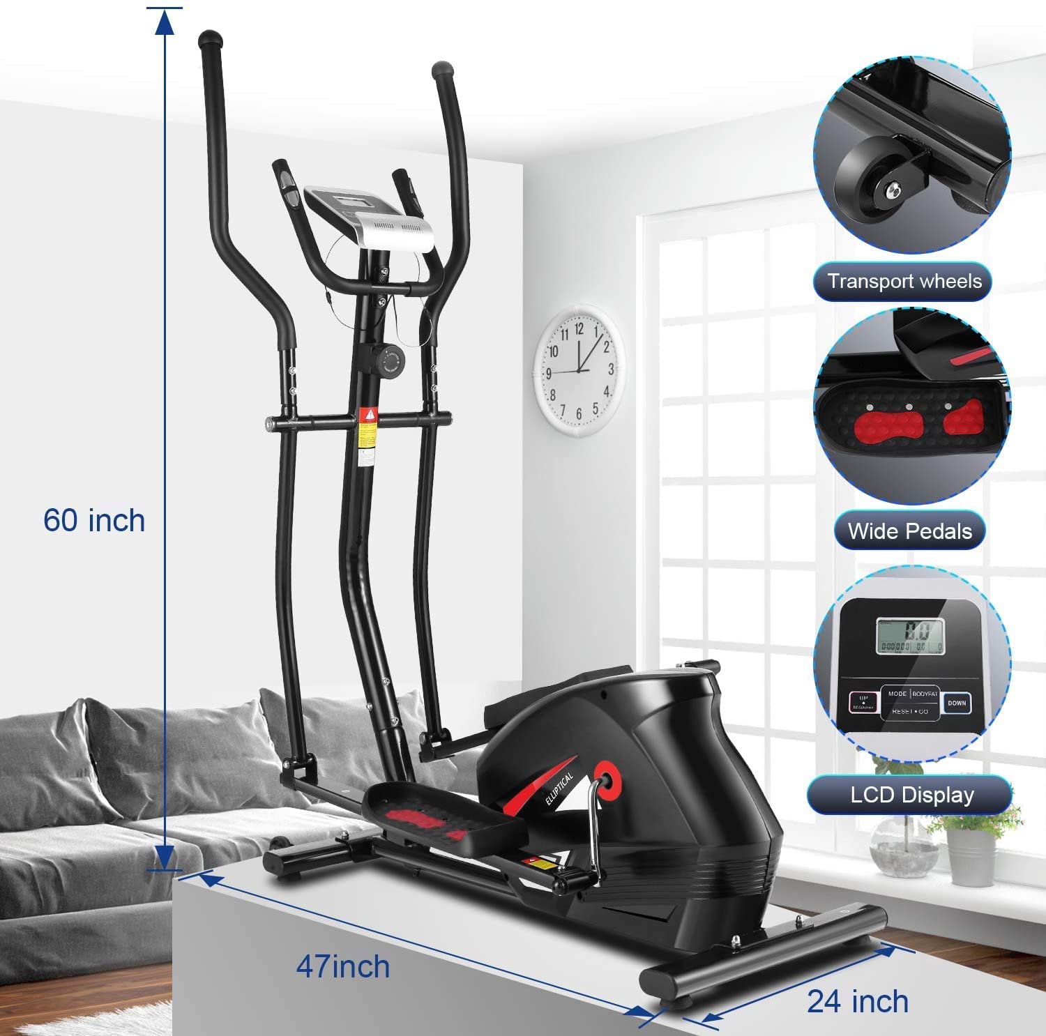 Profun Rowery Eliptyczne i Orbitreki,10 Poziomów Rezystancji, Pomiar Pulsu, Połączenie z Aplikacją, Monitor LCD, Koło Zamachowe 7 kg, Maksymalne Obciążenie: 200 kg