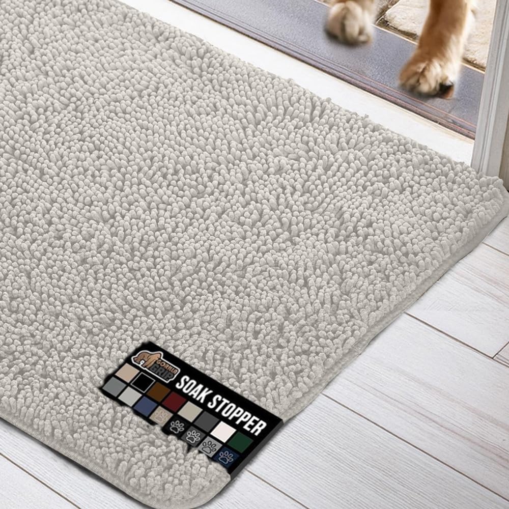 GORILLA GRIP Ultra Absorbent Grippy Doormat for Muddy Dog Paws, 48×30 Machine Washable Soakstopper Rugs Cleaner Floors, Bed Mat for Dirty Dogs, Indoor Entrance Door Rug Pet Bed Mats Light Gray GORILLA GRIP Ultra Absorbent Grippy Doormat for Muddy Dog Paws, 48×30 Machine Washable Soakstopper Rugs Cleaner Floors, Bed Mat for Dirty Dogs, Indoor Entrance Door Rug Pet Bed Mats Light Gray