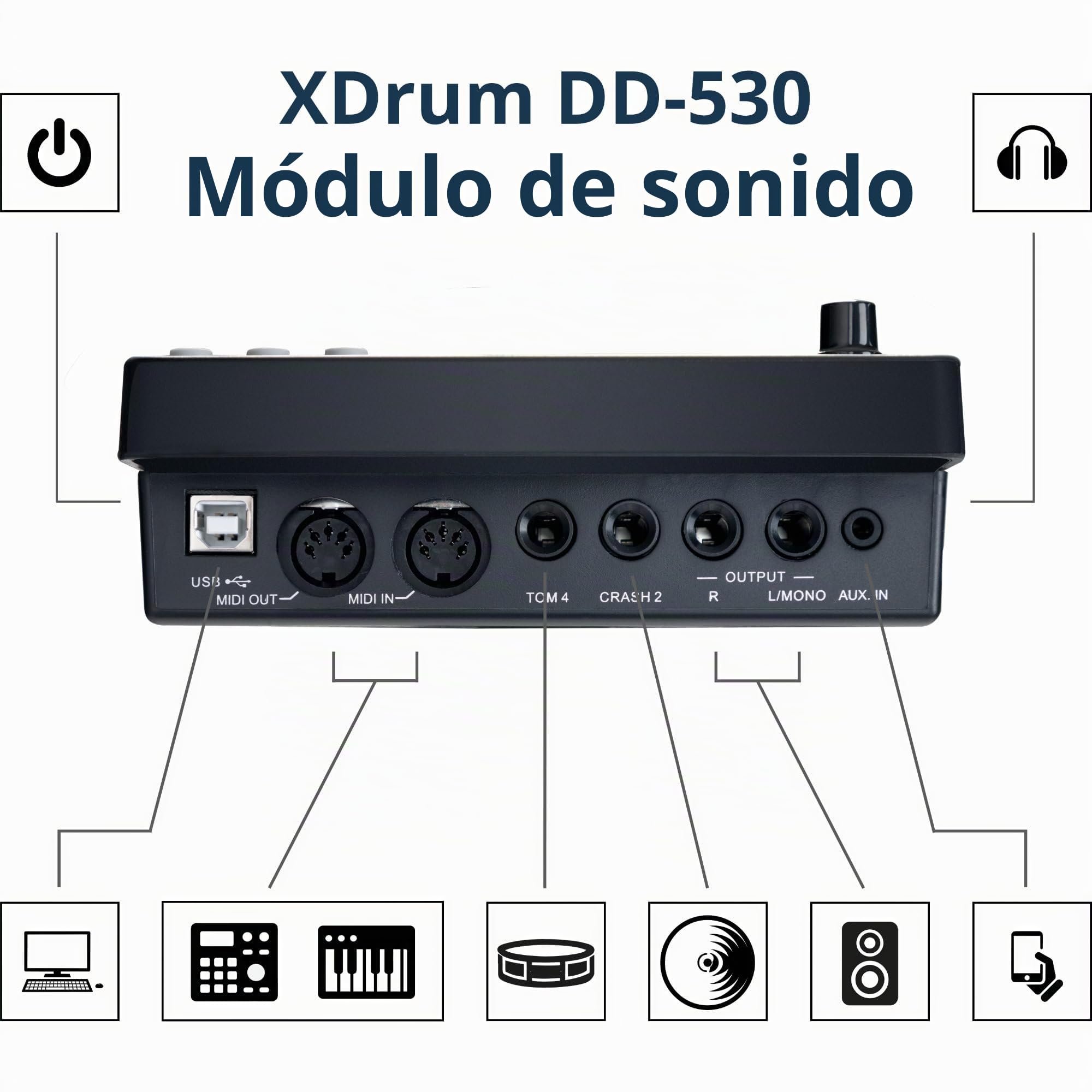 XDrum DD-530 Set de Batería Electrónica con Parche Mesh, Rack para batería | 4 pads de batería estéreo con parches mesh (2 x 8", 2 x 10"), 3 pads de platillos estéreo (HiHat 10", Crash 12", Ride 12")