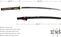 Vista 4 de HMS Samurai Katana Sword, Practical, Hand Forged, 1045 Carbon Steel, Heat Tempered/Clay Tempered, Full Tang, Sharp, Scabbard