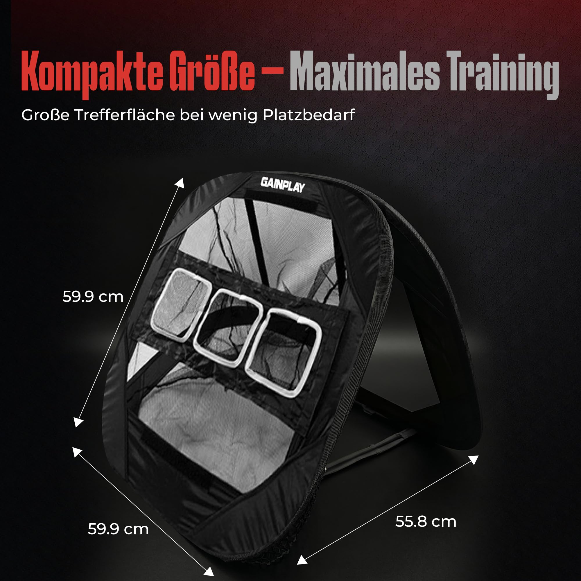 GainPlay Golf Chipping Netz – Trainingsnetz mit verstellbaren & herausnehmbaren Zielzonen (horizontal & vertikal), Pop-Up Design, tragbar mit Tasche – Golf Übungsnetz für Präzisionstraining