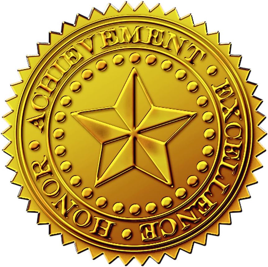 Great Papers! Star Embossed Official Gold Foil Certificate Seal for Achievements and Awards, 48 Count (903419)