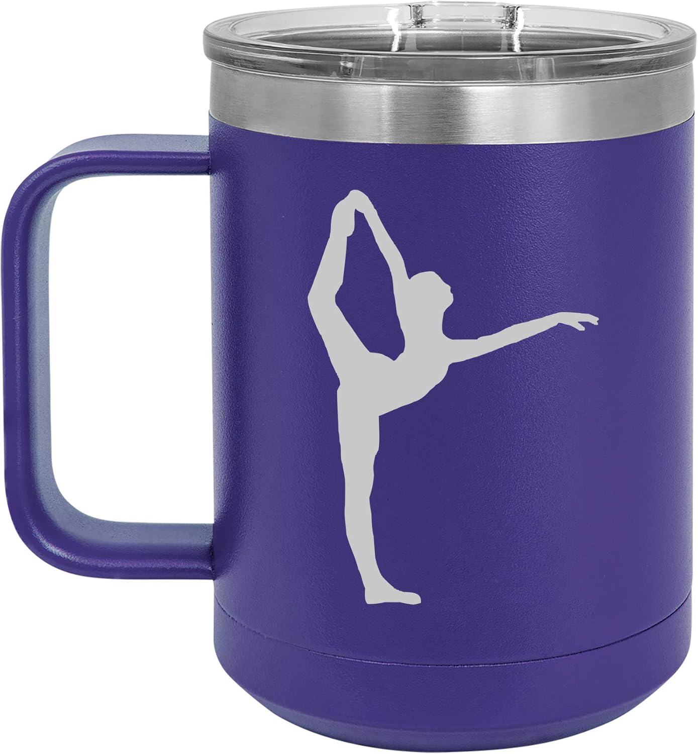 15 oz Tumbler Coffee Mug Travel Cup With Handle & Lid Vacuum Insulated Stainless Steel Dancer Gymnastics (Purple)