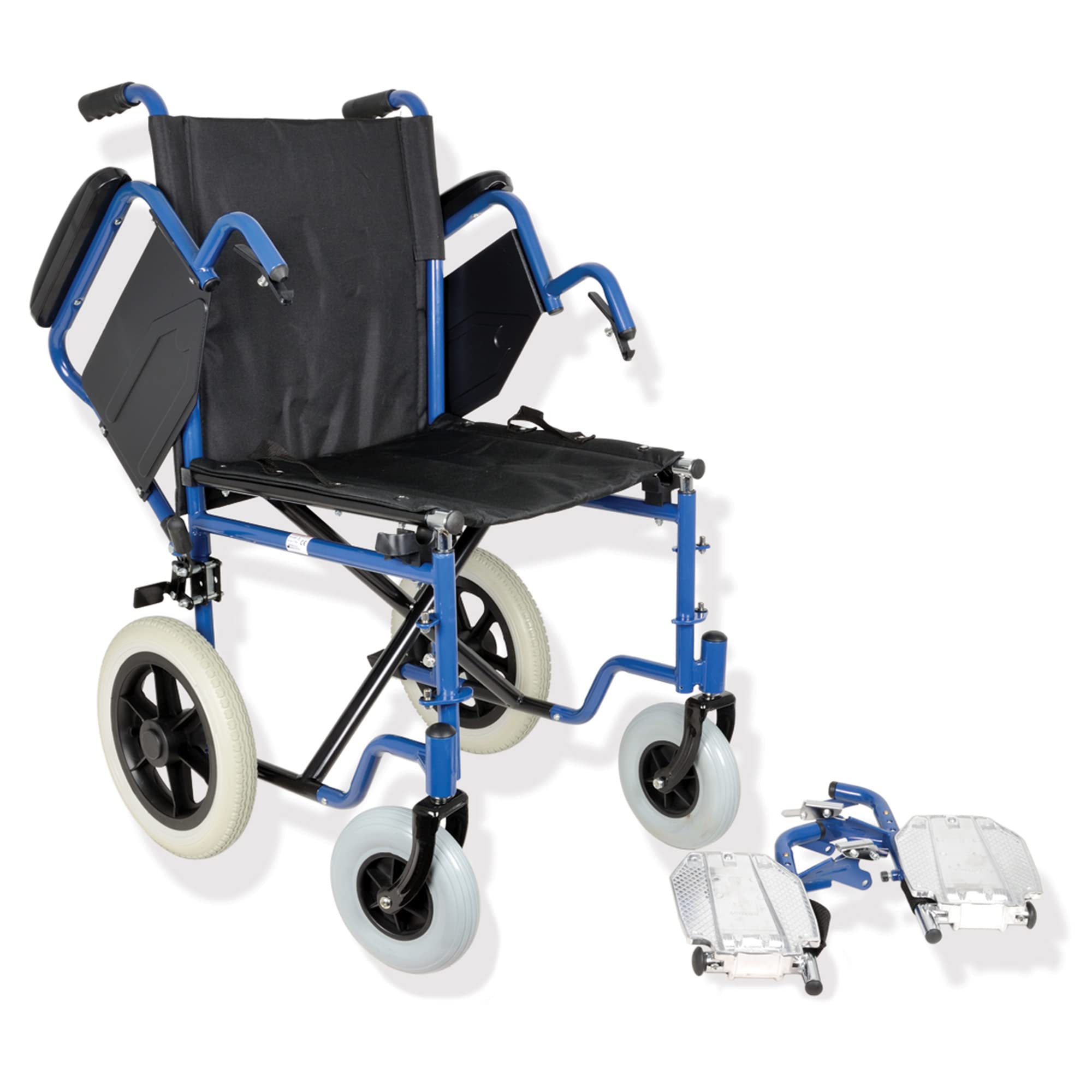 Gima - Silla de ruedas Essex, asiento de tela negra, marco de acero y frenos de bloqueo en ruedas traseras, 46 cm, 43261