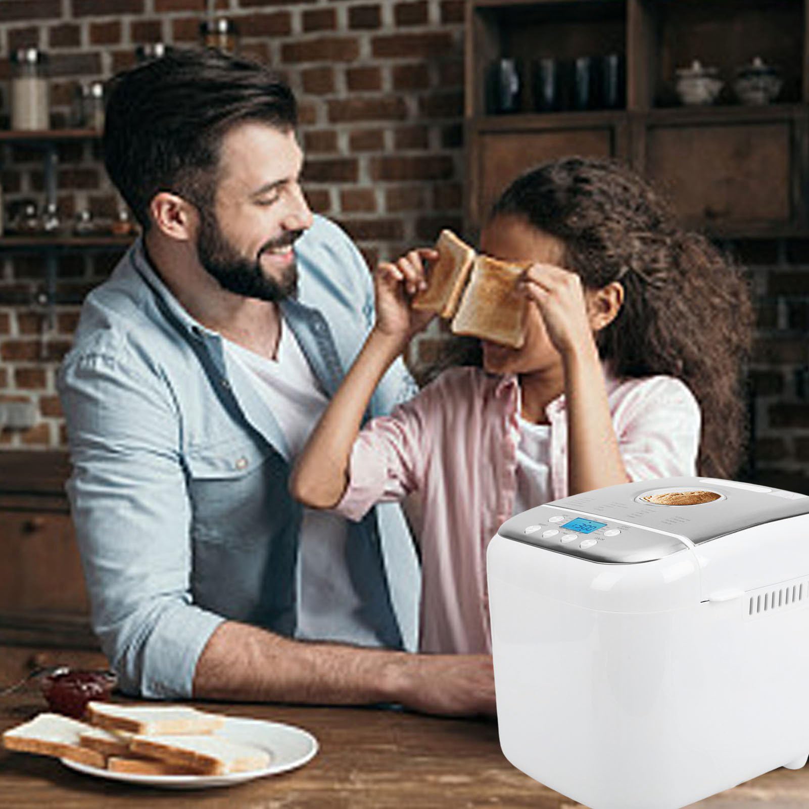 Automat do Pieczenia Chleba z powłoką nieprzywierającą, Programowalny z 19 Ustawieniami, 3 Kolory Skórki, Silnik o Mocy 600 W, do Pieczenia Ciasta Chlebowego (wtyczka UE)