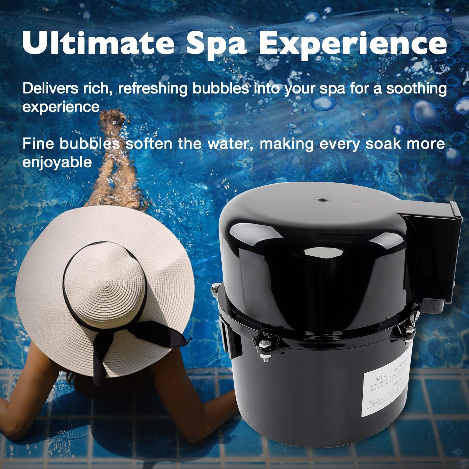 Silencer 6316220F Spa Blower 1.5 HP 240V 3.8A Replacement for Air Supply, Fits 2" Plumbing, Quiet & Shock-Absorbing Motor, Easy Install for Pool, Hot Tub & Spa