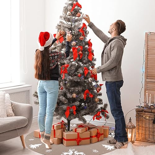 Miniatura 7 de Dremisland Falda de árbol de Navidad, punto trenzado, grueso, rústico, para decoración de Navidad, alce 3D y árbol de Navidad (36 pulgadas, beige)
