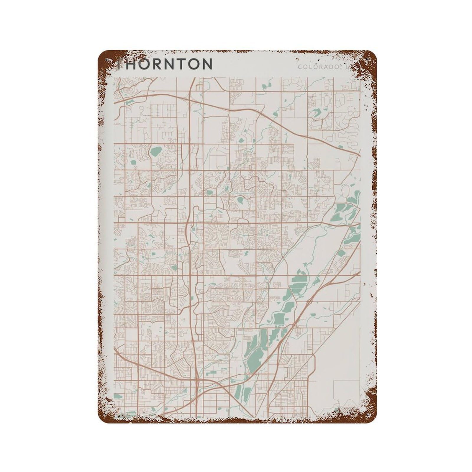 xiaoxiaoshen Thornton Map Colorado Travel Gift Farmhouse Decor Wall Decor Art Metal Tin Poster Modern Home Decor Art Home Bar Shop Decorations Vintage Sign 40x30cm