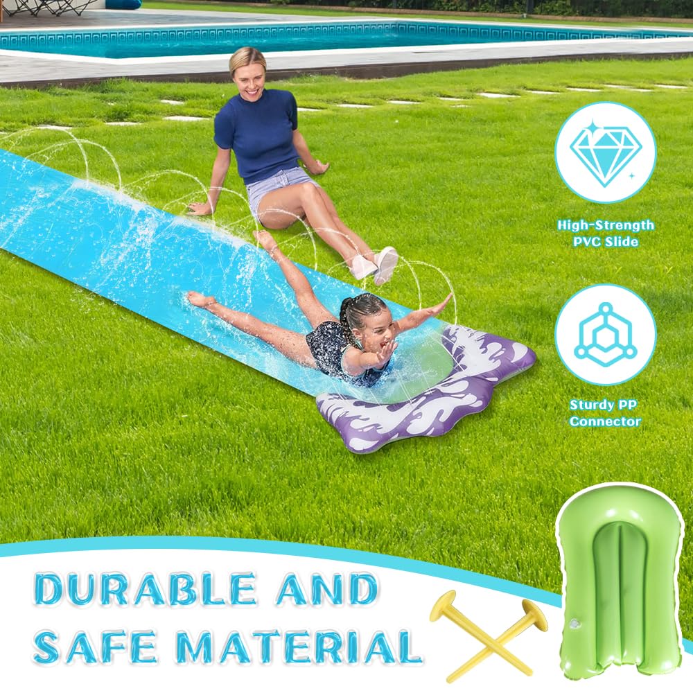 Toboggan Aquatique, 480 x 70 cm Ventre Glisse avec Boogie, Ventriglisse Enfant avec Pièces de Rechange, pour Jeux d'eau en Extérieur, Fête D'été, Jardin Pelouse (Bleu)