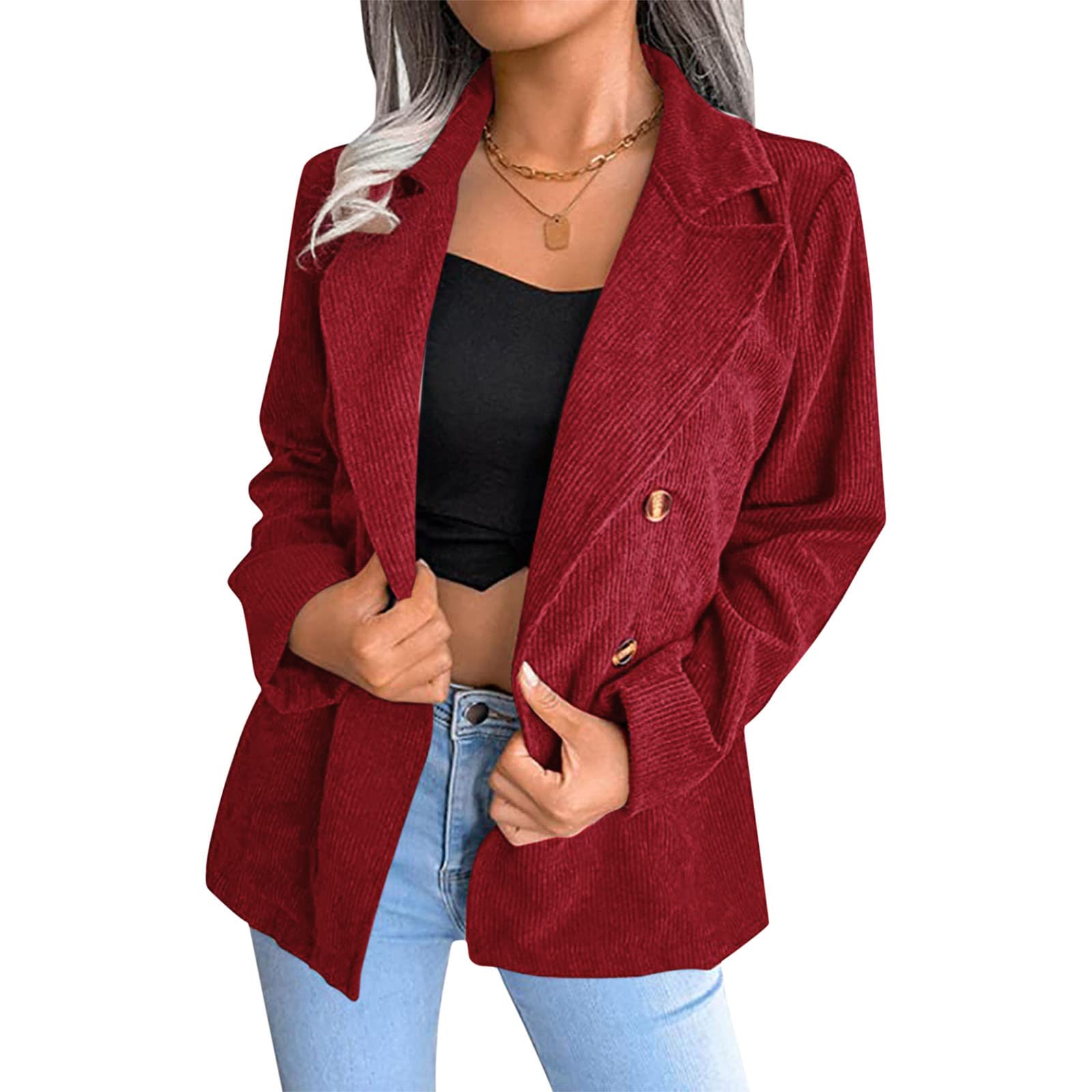 Generisch Blazer élégant pour femme - Style décontracté - Couleur unie - Avec poches - Manches longues - Pour le travail, le bureau