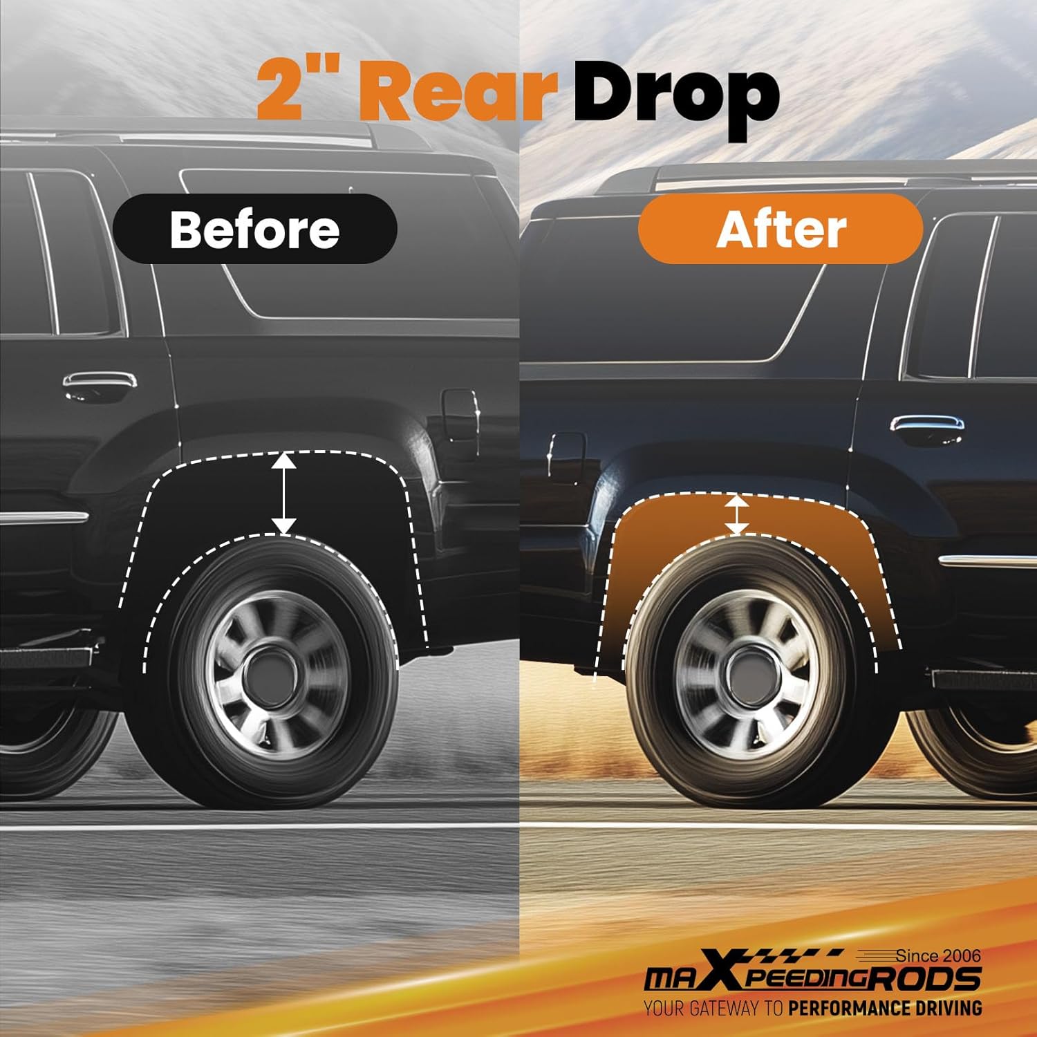 maXpeedingrods 2” Rear Lowering kit for GM SUV 2007-2020, for Chevy Tahoe/Avalanche/Suburban, for GMC Yukon/Denali/Yukon XL, for Cadillac Escalade EXT, Lowering Spring & Shock Extention