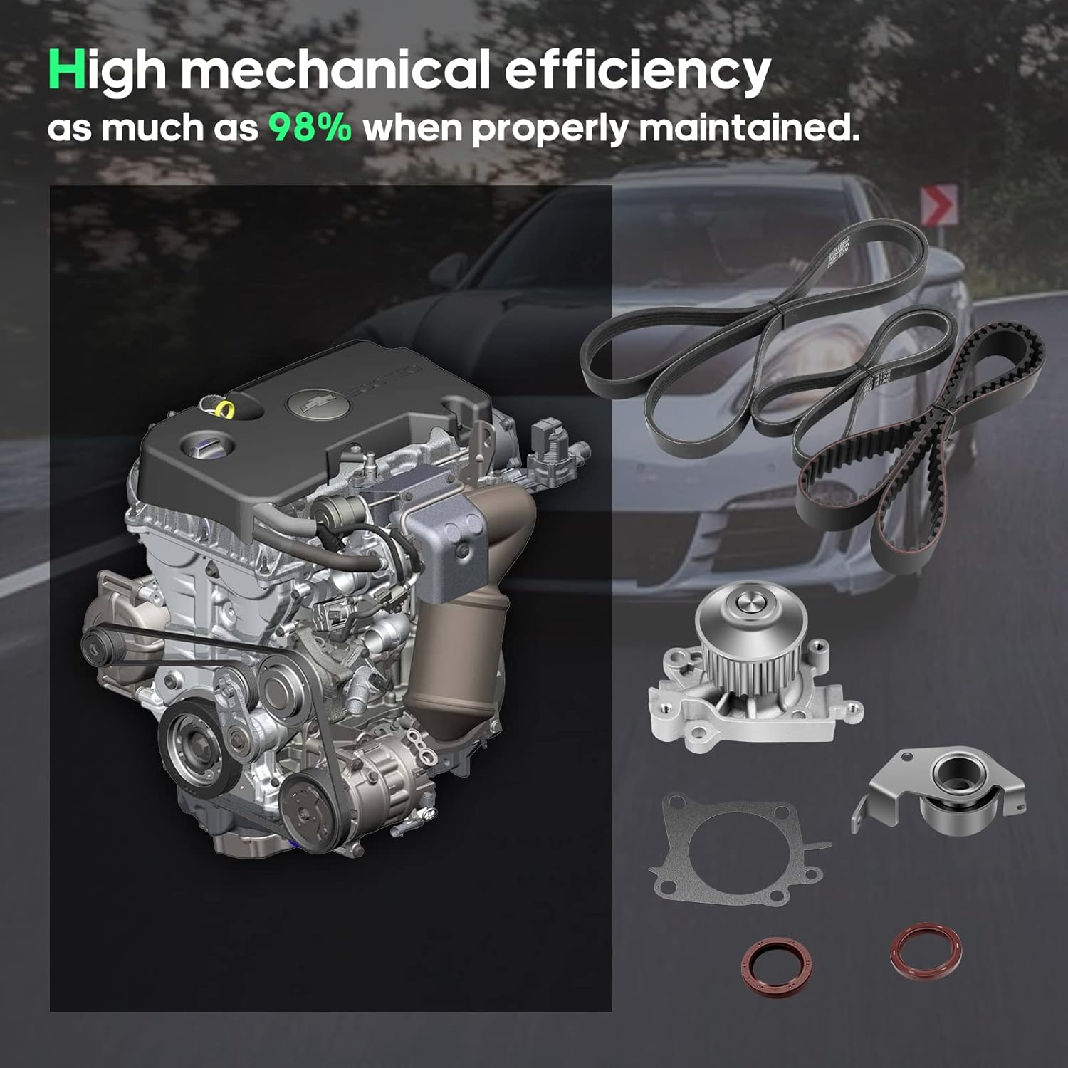 SCITOO 951-75029 Timing Belt Kit 2002-2007 for Mitsubishi Lancer 2.0L