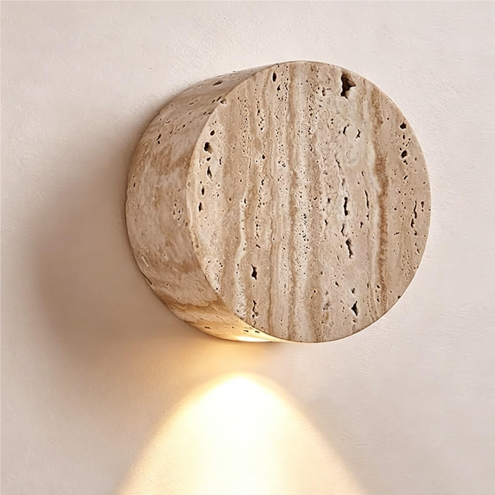 FEITENGDA Round Nordic Travertine Stone Wall Light Fixture Modern Industrial Wall Sconce