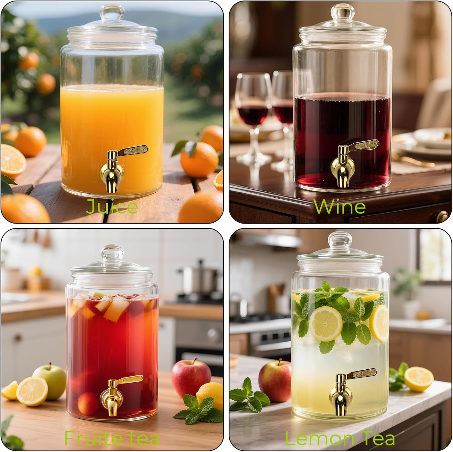 Glass Drink Dispensers For Parties, 1 Gallon Beverage Dispenser With Glass Airtight Lids, Gold Metal Stand And Stainless Steel Spigot. Lemonade & Juice Dispenser With Chalk board-One Pack - Image 6