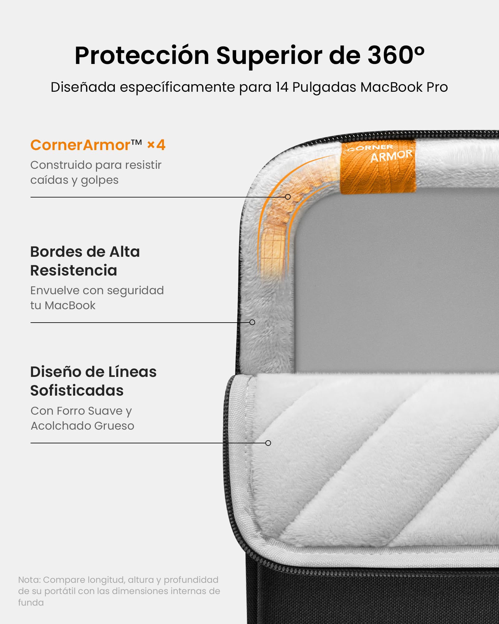 tomtoc 360° Funda para 14 Pulgadas Nuevo MacBook Pro M5 Pro/MAX A3426 A3427 (2026), M5/M4/M3/M2/M1 A3434 A3112 A3401 A3185 A2992 A2918 (2025–2021), Protección Bolsa para portátil con Accesorios