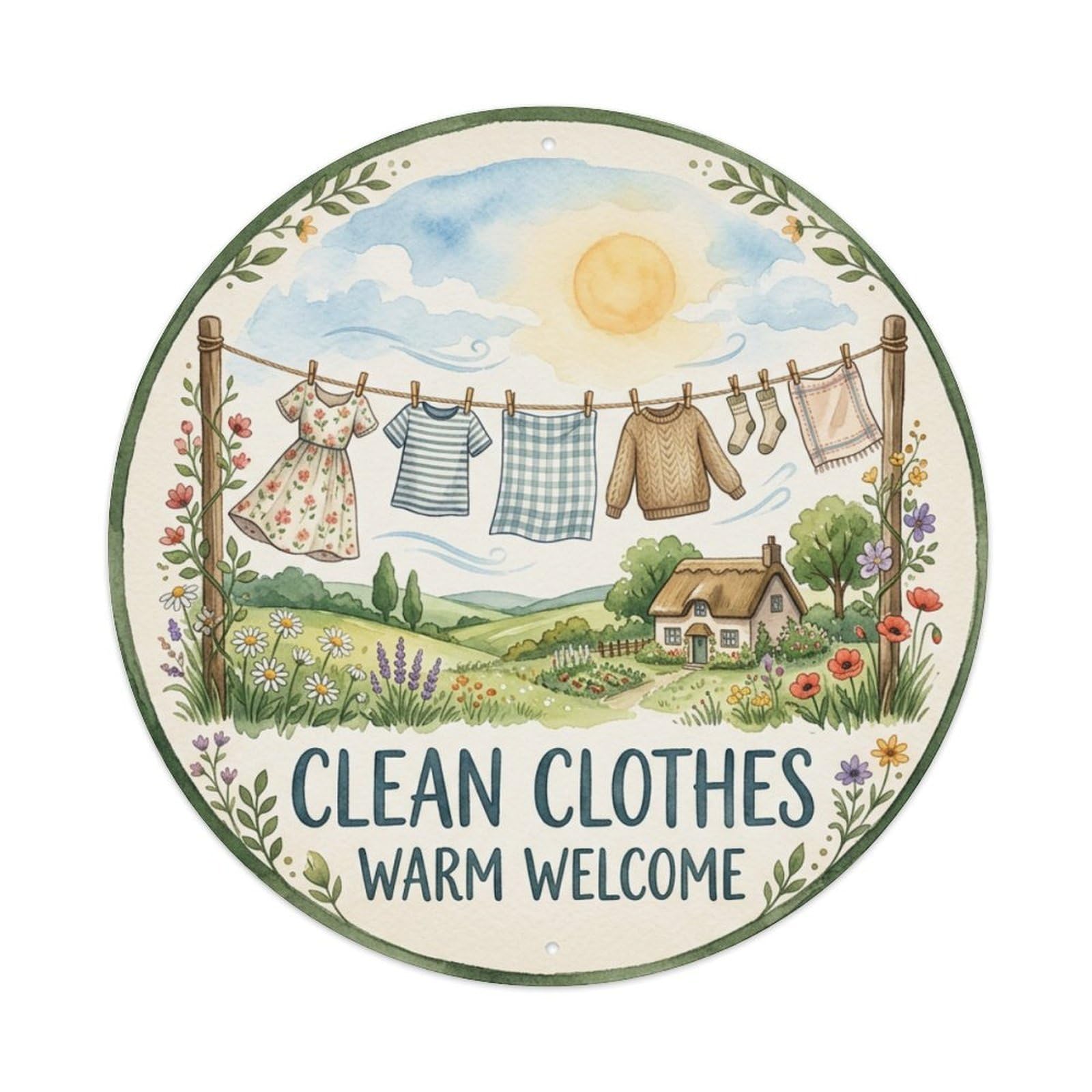 Clean Clothes Warm Welcome Home Washroom Accessory Metal Tin Sign