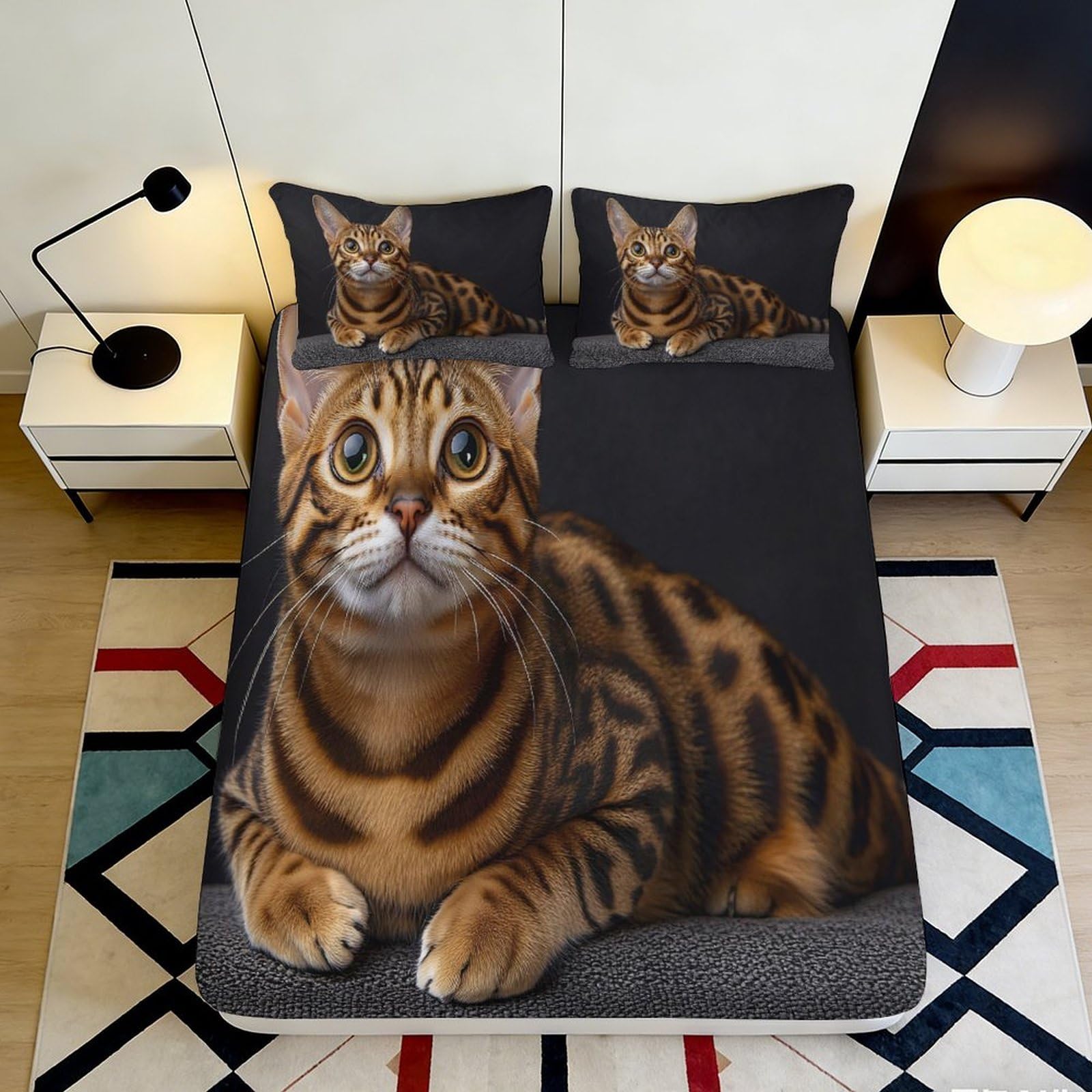 Pnayamiorkfel Style-9 3D Printed Brown Tabby Cat Fitted Sheet Microfiber Soft Mattress Cover For Bedroom Dorm Animal Design Bedding Decor 90X200x25cm